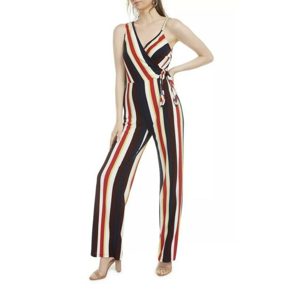 Bar III Women's Striped Asymmetrical Side-Tie Jumpsuit Size‎ XS